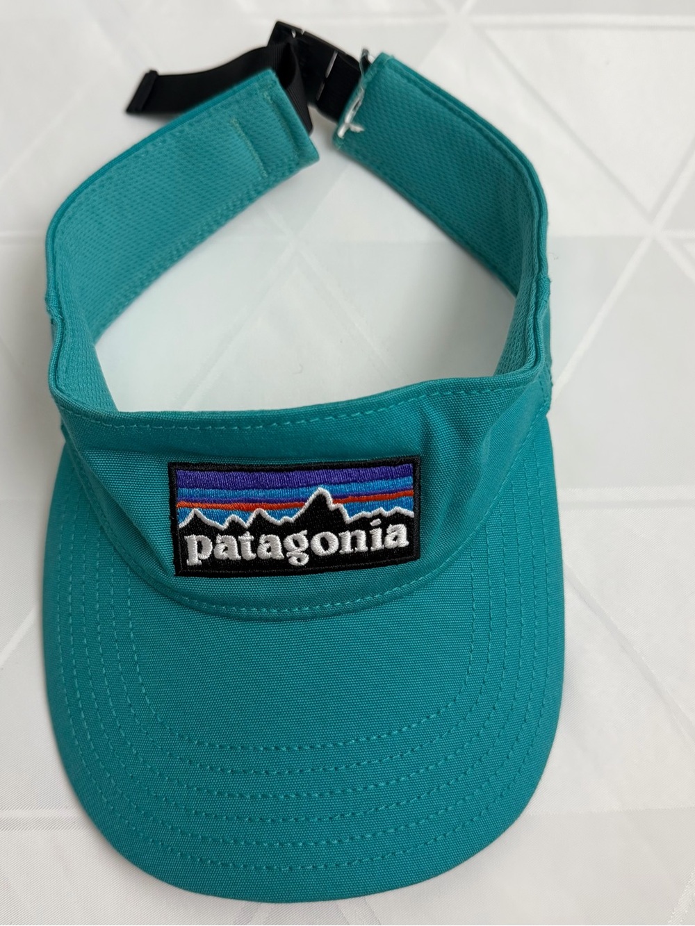 Patagonia Front Logo Visor Hat Teal Blue Organic Cotton Adjustable Buckle OS